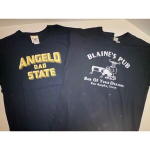 Lot of 2 Mens Black Graphic T Shirts Angelo State and Blaine's Pub Rehab XL